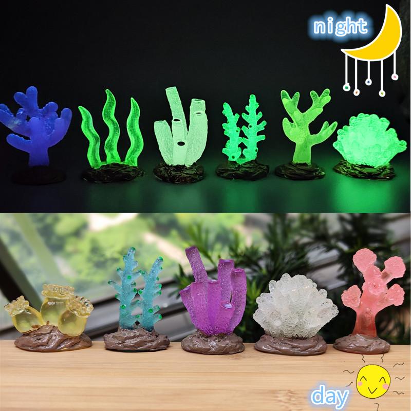 9 Stück/Set Harz Leuchtende Simulation Korallenmodell Aquarium Fischbecken Meeresleuchtendes Korallenriff Schmuck Wasserpflanzen Verzierung