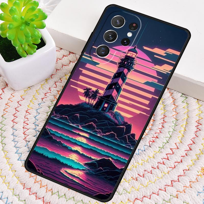 Lighthouse On An Island Palm Tree Silicone Phone Case For Samsung Galaxy note 10 pro S26 S25 S24 S23 S22 S21 Plus Ultra Cover