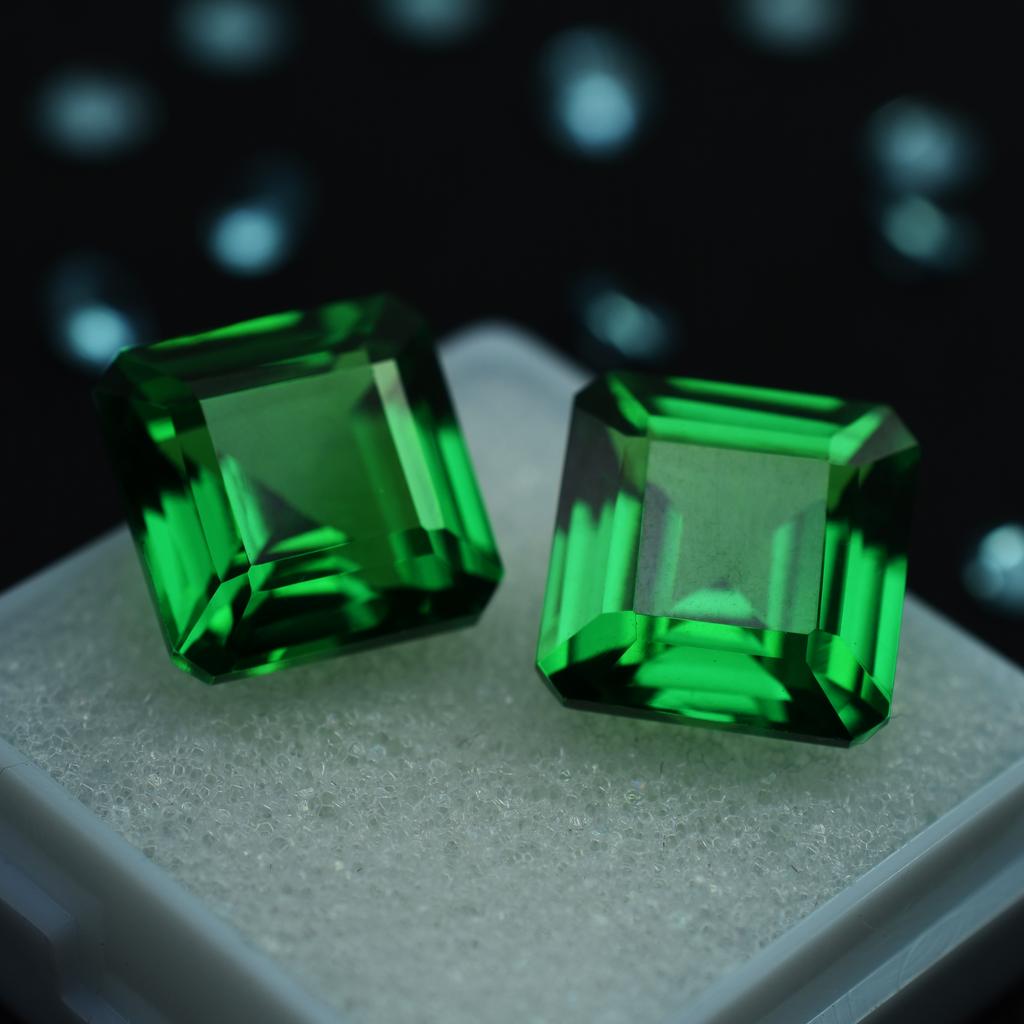Natural Tsavorite Green Garnet Square Cut 20.00 Ct Pair Gemstones