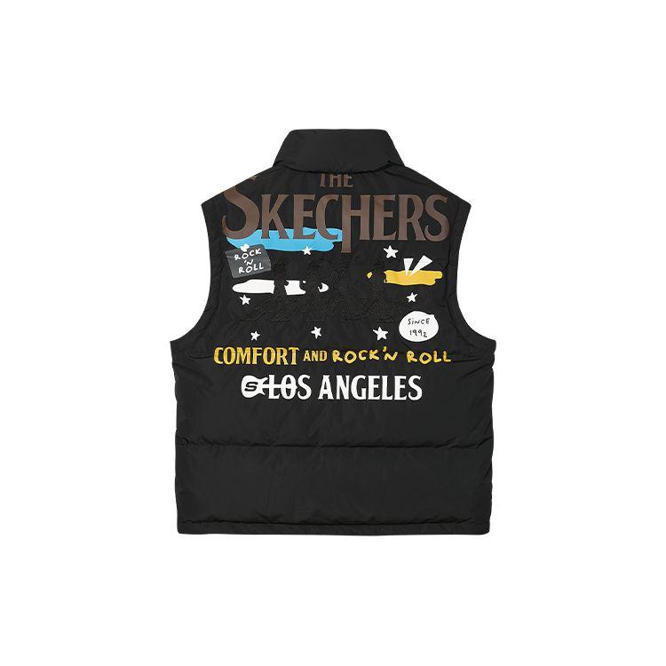 Skechers Laughing Monster Series Letter Pattern Printed Zipper Warm Down Vest Men vest Carbon-Black L421M007-0018 XL