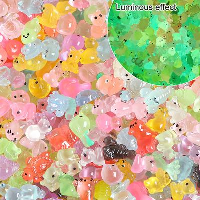 50/100Pcs Resin Miniature Animal Figures Glow In The Dark Tiny Bear Rabbit