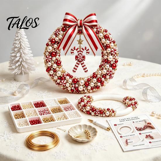 Custom Holiday Wall Hanging DIY Christmas Pearl Wreath Kit, Handmade Beaded Door Decor, Elegant Seasonal Home Decor Craft Project for Decoration