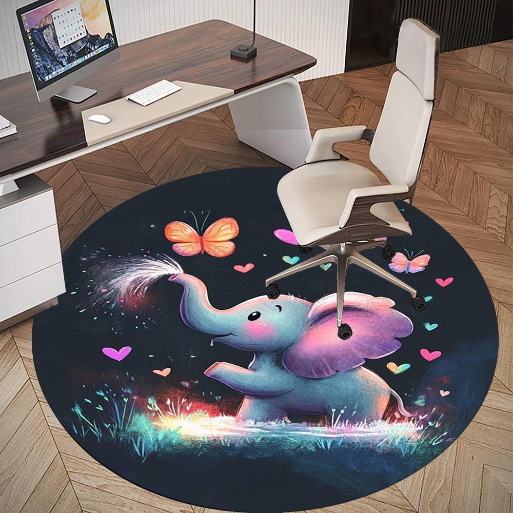 1PC Elephant Butterflies Hearts Round Chair Mat Area Rug - Non-Slip, Floor Mat for Office, Bedroom, Home Decor Christmas Gift C0528082