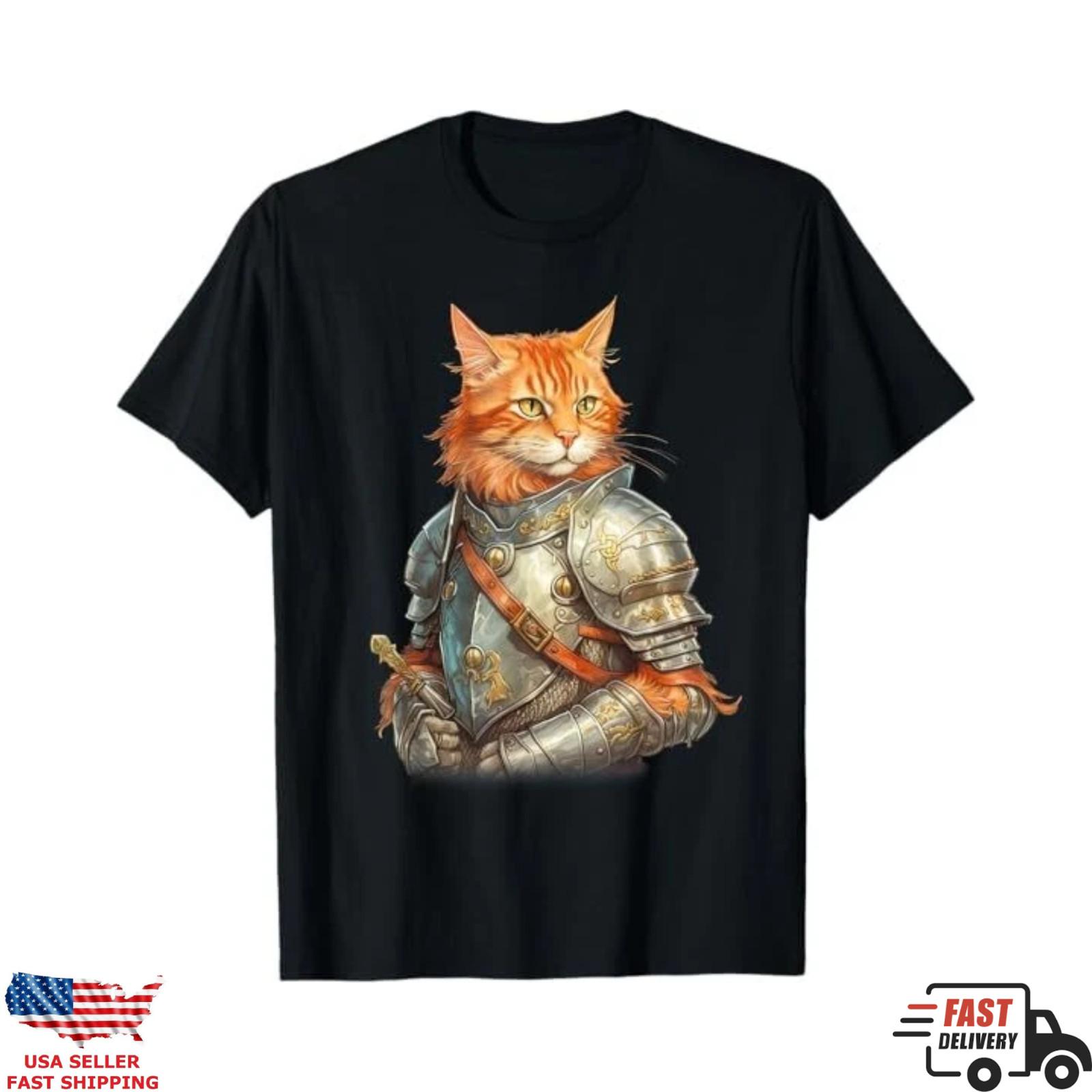 Knight Cat Shirt, Funny Warrior Cat Tee, Cat Lovers T-shirt, Medieval Cat Shirt XL