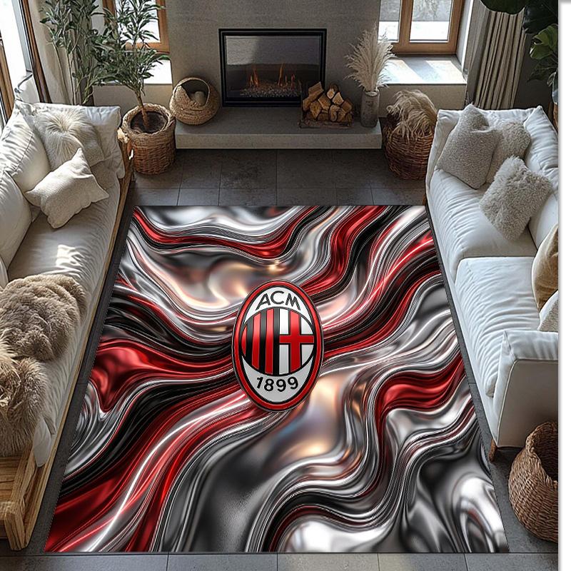 Tappeto in Flanella Stampato AC Milan Antiscivolo Morbido Poliestere Tappeto per Pavimento Tappetino Decorativo da Interno per Camera da Letto Soggiorno Divano Sala Giochi Decorazione Casa