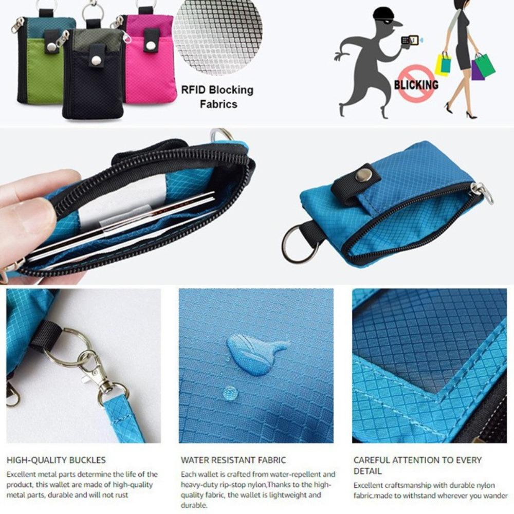 RFID-Blockierendes Kleines Portemonnaie für Damen Wasserabweisend Reise Schlüsselanhänger-Portemonnaie Minimalistisch Herren Schlank Reißverschluss Karten-Lanyard-Portemonnaie Ausweis