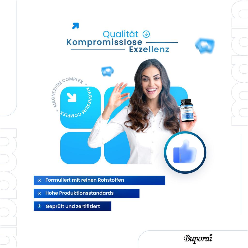 Magnesium 5 In 1 400mg, 5 Sources of Magnesium Glycinate, Citrate, Pidolate, Carbonate,Malate, Premium Quality Supplement Tablets, GMO Free