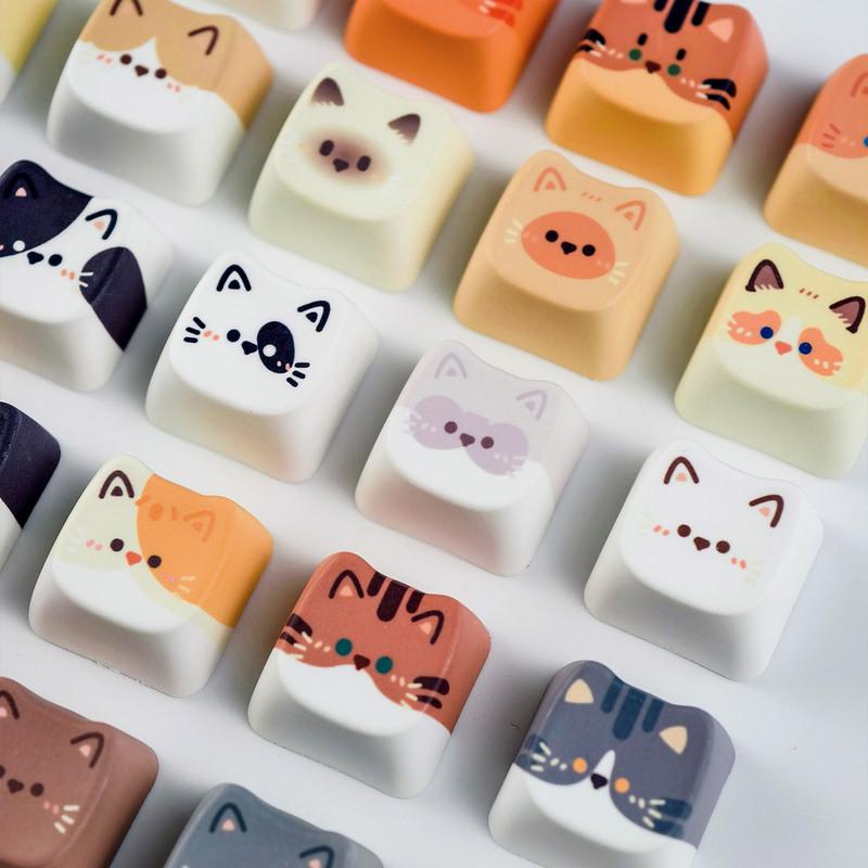 MAIMOOO Cute Cat Dog Keycaps MAO Profile 5/25Keys PBT Custom Creative Meow Head Keycap for Mechanical Keyboard Personalized Gift
