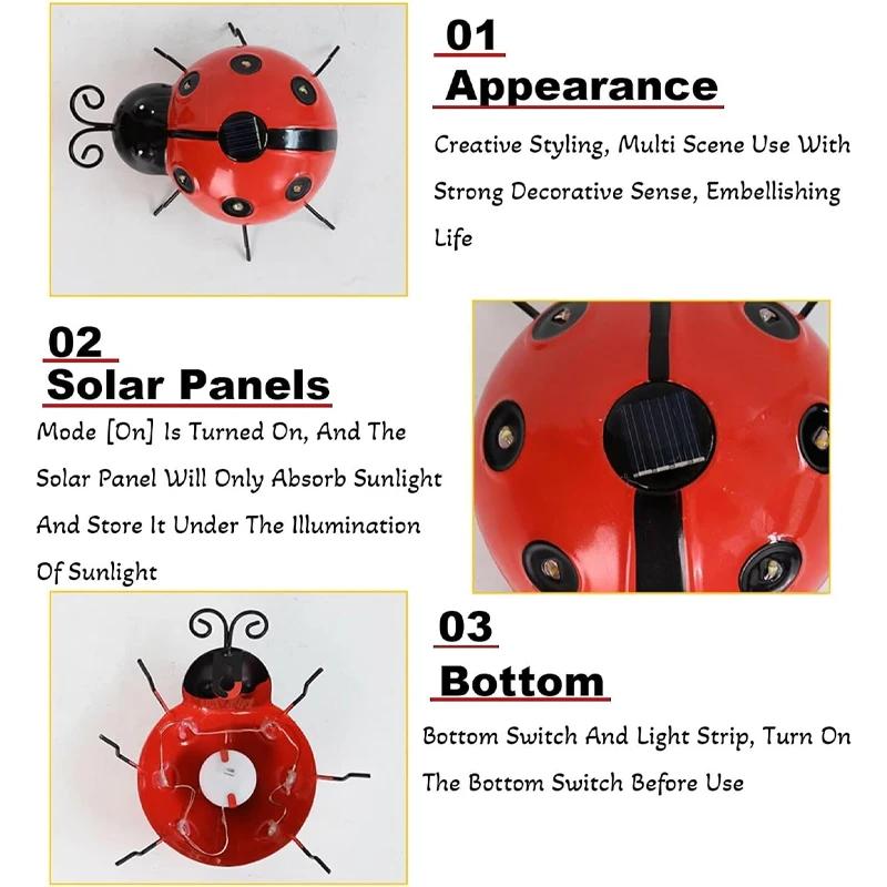 Solar Ladybug Light Outdoor Waterproof LED Garden Decor Wall Hanging Lawn Pathway Landscape Lighting for Yard Patio Statue