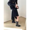 Cowhide version washed horseskin cigarette boots thin buckle short boots women's heightened thick-soled thin boots spring and autumn knight boots