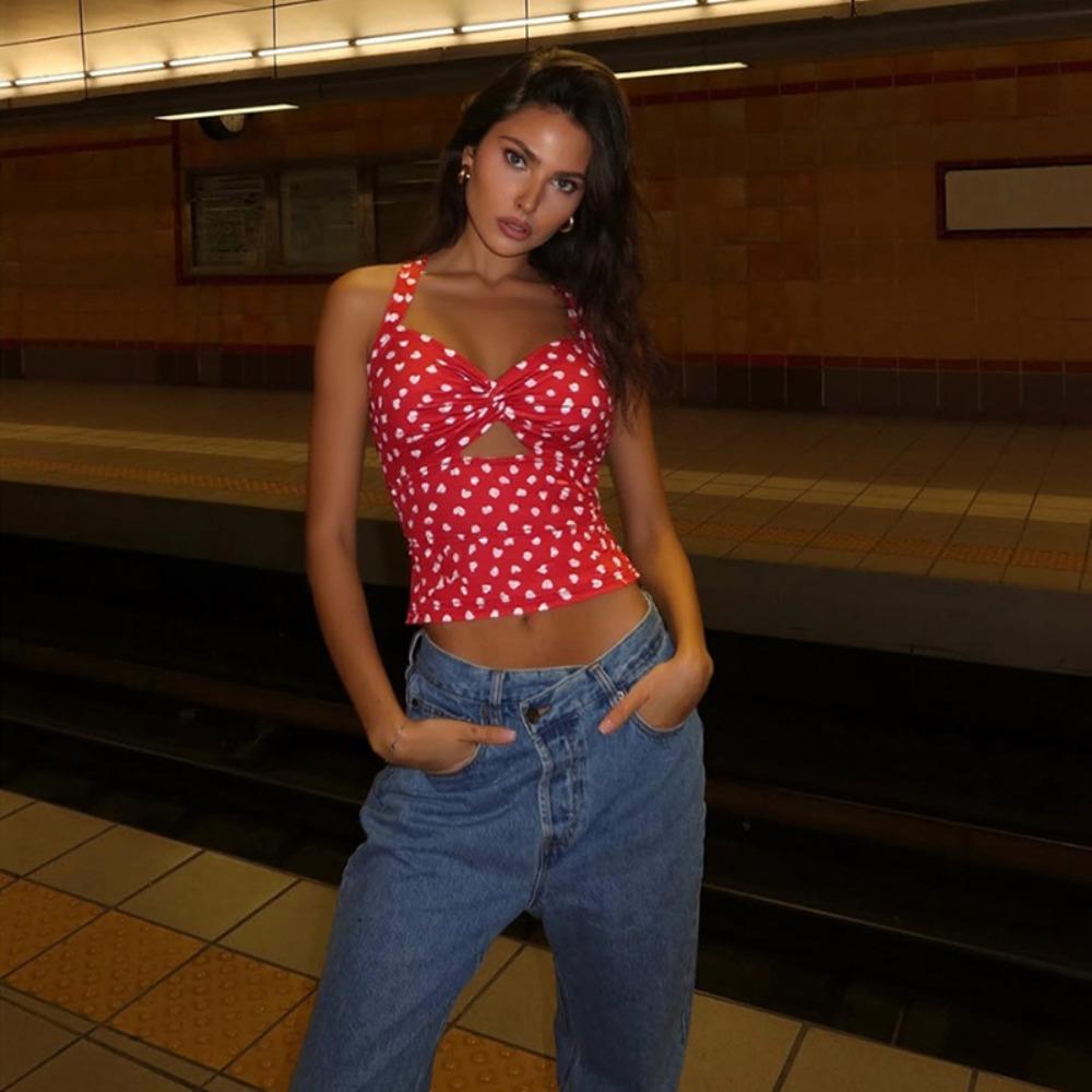 Dot Sleeveless Crop Top Korean Style Women Camisole Ins Fashion Halter Vest Top Summer