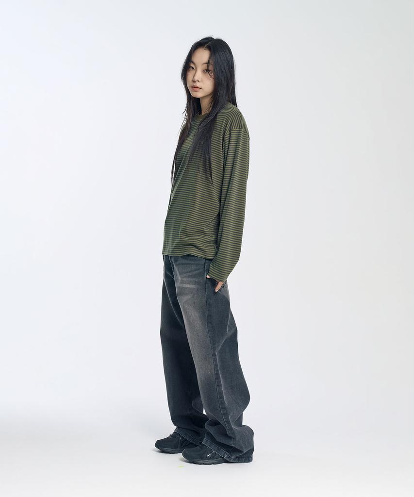 SLOW RECORD HOUSE Striped Long Sleeve_Khaki