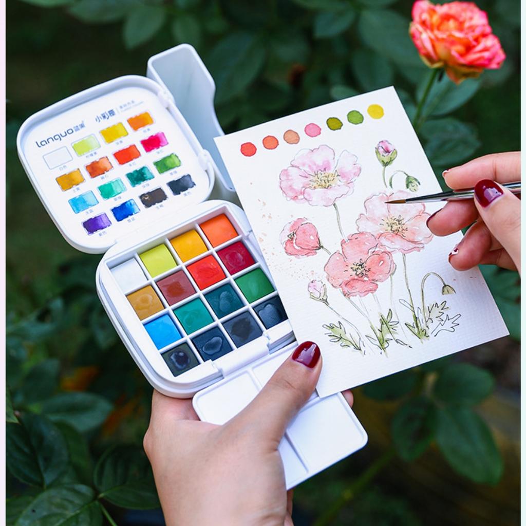 16 Colors Solid Watercolor Set Mini Portable Watercolor Paint Set With Brush & Palette Travel Sketching Painting Box Art Drawing