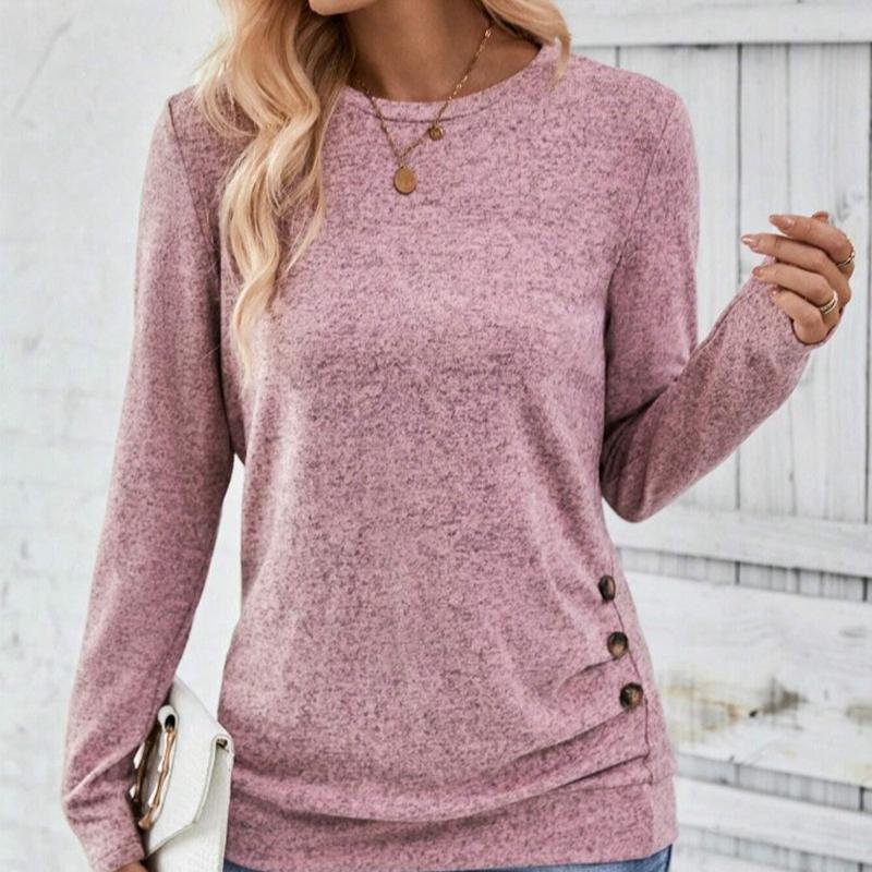 

Женский элегантный топ с длинным рукавом, однотонная рубашка для весны и осени, повседневный пуловер S розовый