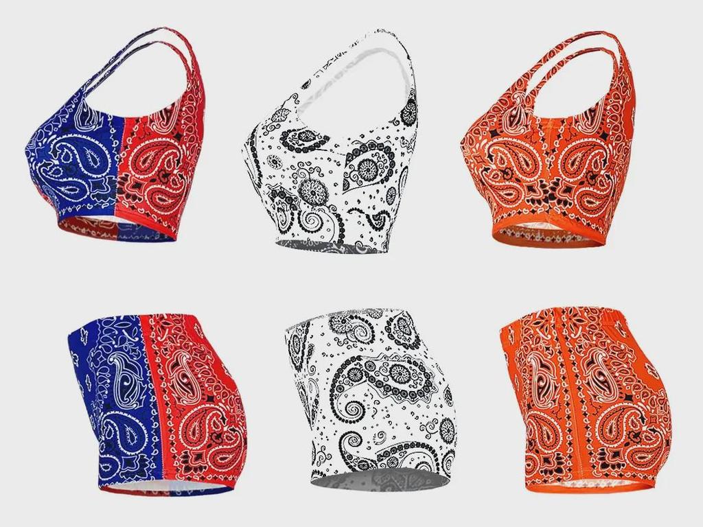 Women's European & American Contrast Color Sports Vest and Printed Pants Set