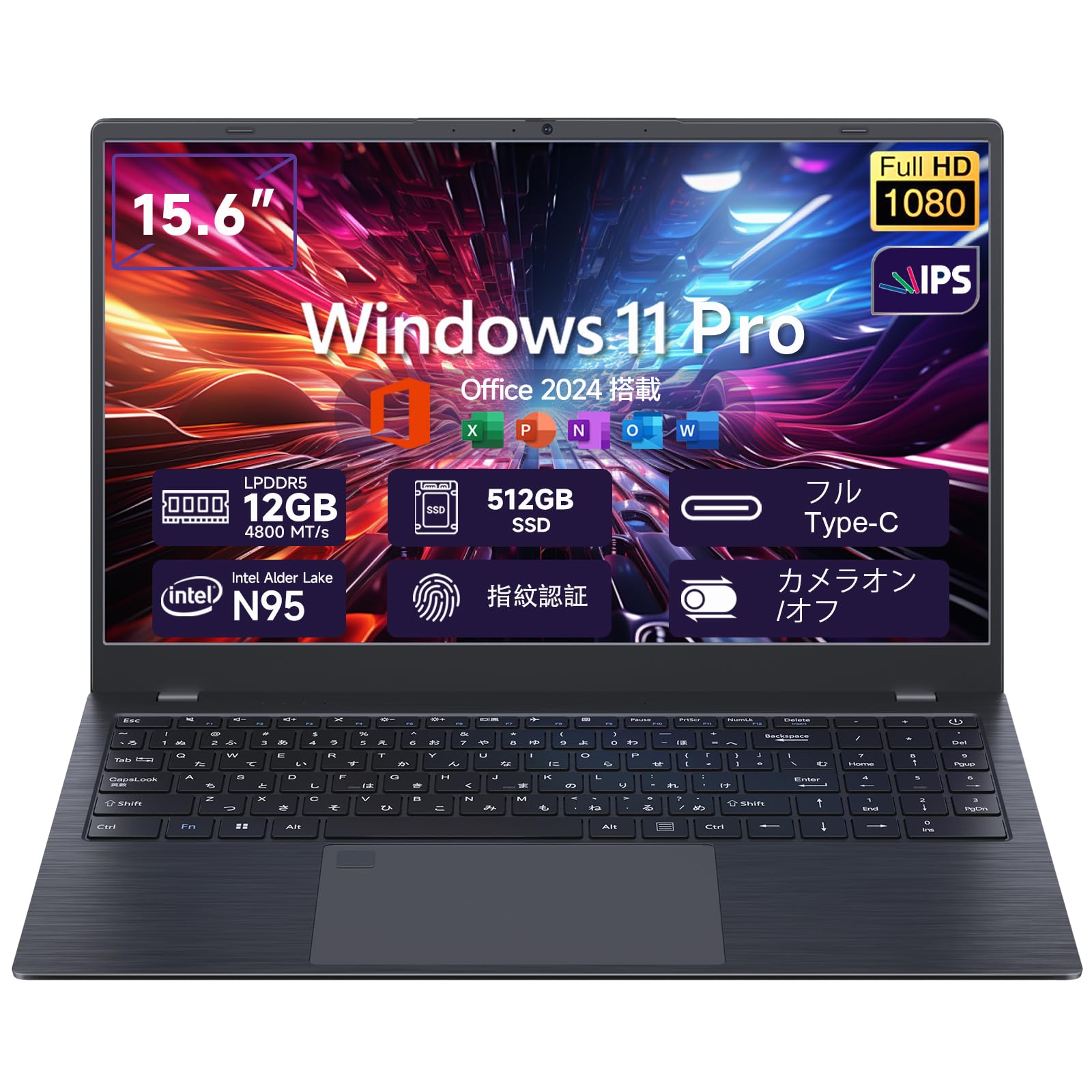 

Intel Core N95 Тонкий Windows 11 Pro 4 ядра 4 потоки DDR5 12 ГБ ОЗУ 512 ГБ NVMe 2280 SSD до Сканер відбитків пальців Повний USB Легкий та Тонкий Ноутбук, 15,6-дюймовий, Сумісний,