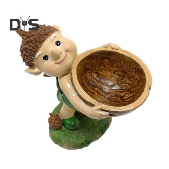 

Кормушка для птиц в виде лесного эльфа, смоляная фигурка эльфа с чашей из грецкого ореха, садовая статуэтка для кормушки диких птиц, декор для двора и улицы хаки