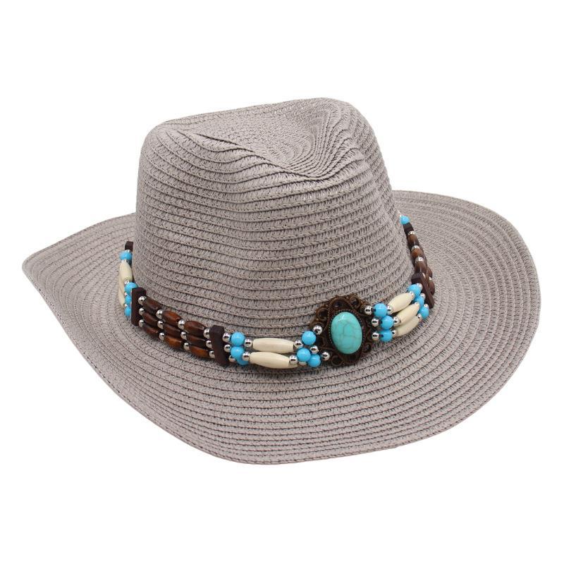 Spring And Summer Sanya Beach Hat Seaside Western Cowboy Straw Hat Ethnic Style Sun Protection Visor Jazz Hat Breathable