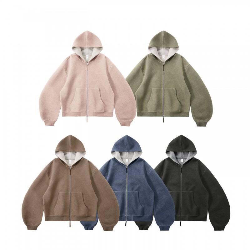 Mens Boxy Zip Hoodie American Colorblock Short Fit Casual Fall Sweatshirt