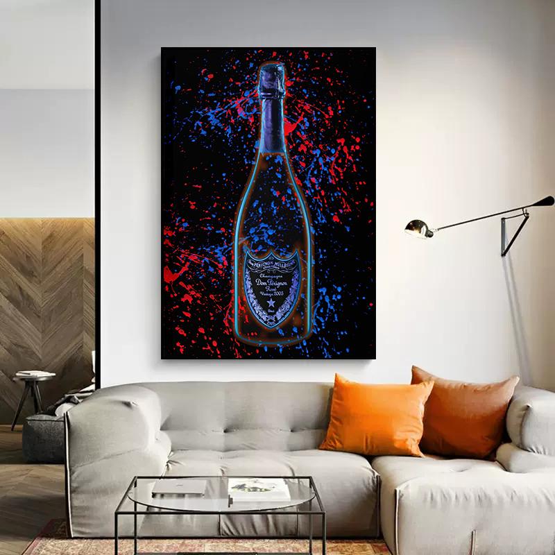 Neon Effect Wine Bottle Poster Canvas Painting Luxury Wall Picture For Modern Living Room Home Decoration