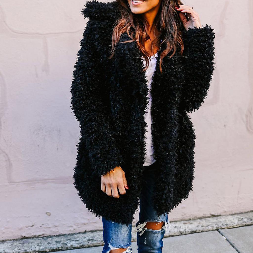 Dámský teplý kabát/bunda z umělé kožešiny, jednobarevný, dlouhý, silný kardigan, svrchní oděv