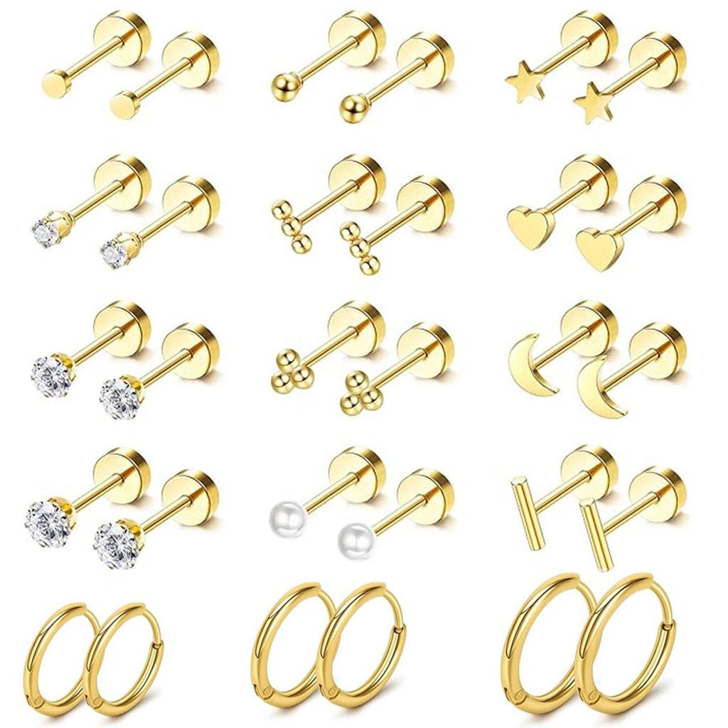 Stainless Steel Zirconia Ear Cuff & Stud Earrings Set – Elegant European & American Design