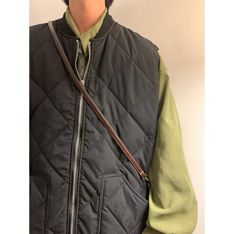 2024 Trendy Diamond Check Men's Winter Cotton Vest – Japanese Style Warm Couple Waistcoat