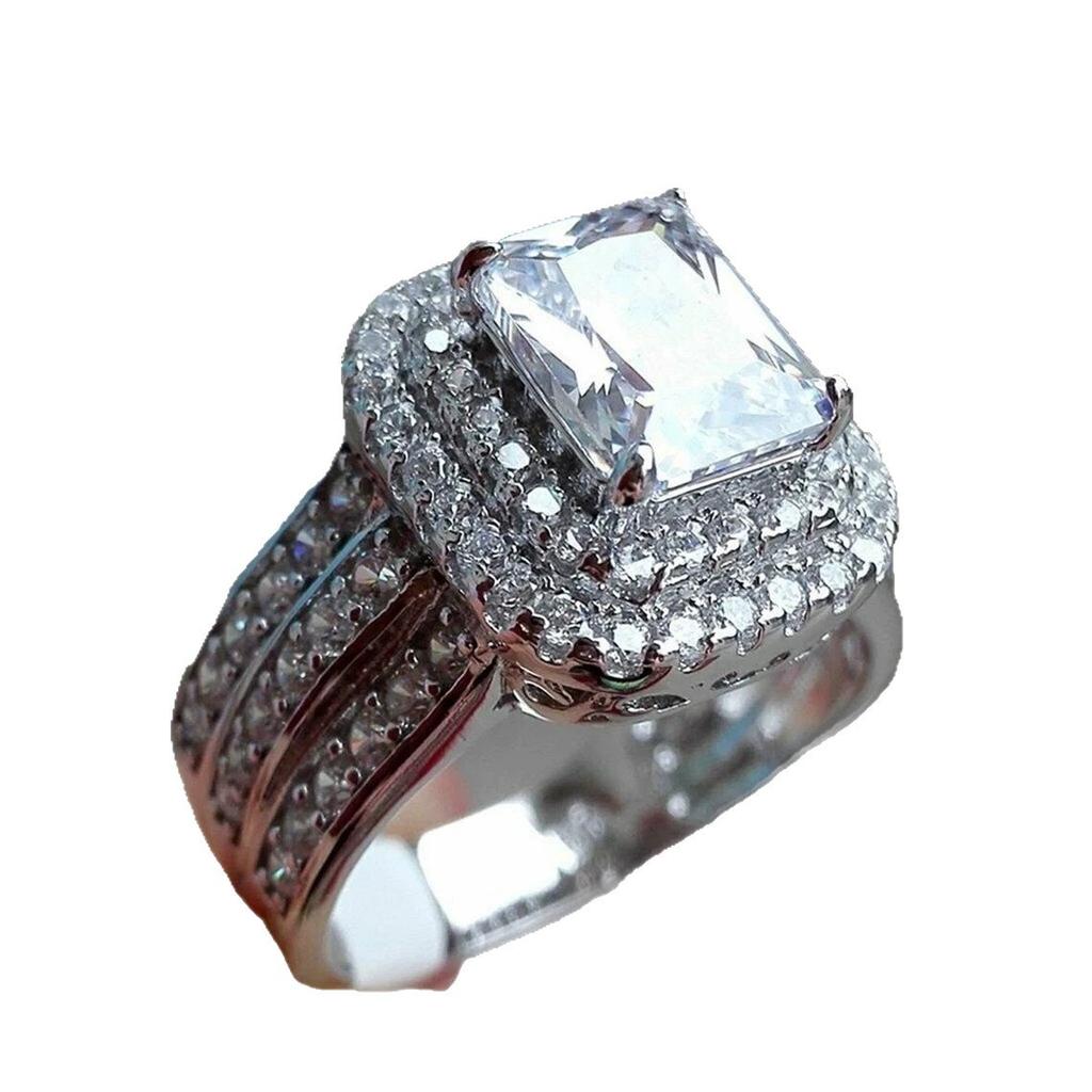 2026 New Fashion Round Full Diamond Square White Zirconium Set Ring Jewelry Engagement Wedding Light Luxury Atmospheric Ring