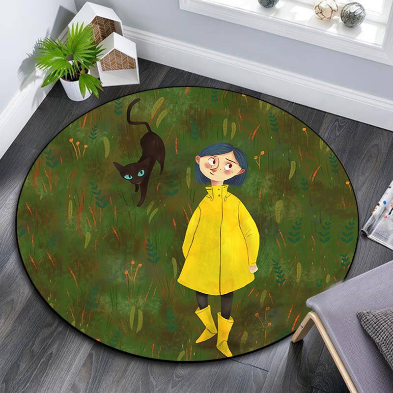 Coraline2 Round Area Rug,Carpet Rug for Living Room Bedroom Sofa Playroom Decor,Non-slip Floor Mat