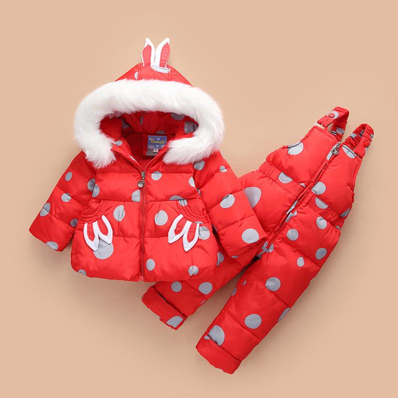 -30° Kids Baby Thicken Warm Two-piece Suits Printed Casual Hooded Coat and Jumpsuit Soft Sets