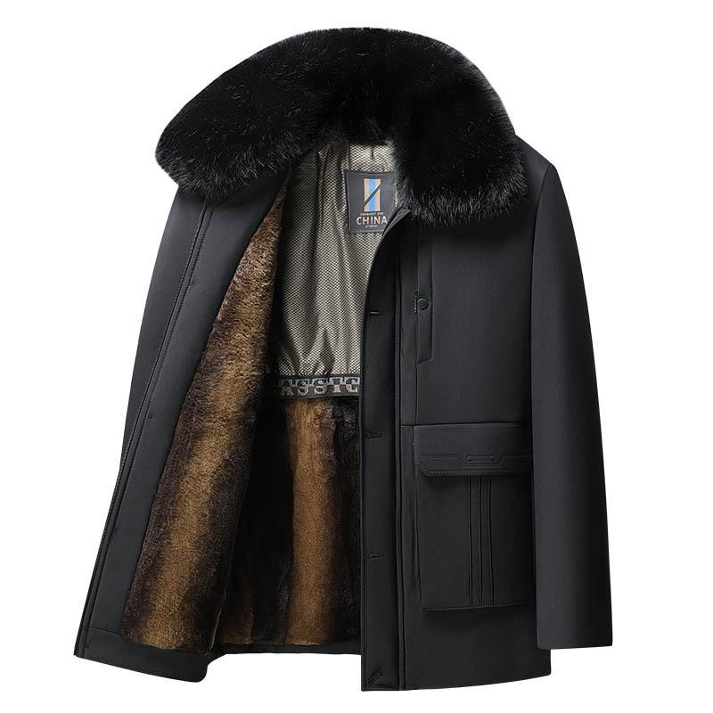 Winter medium and long velvet cotton clothes, removal of fur collar father clothes, medium and elderly casual thickened cotton-padded clothes