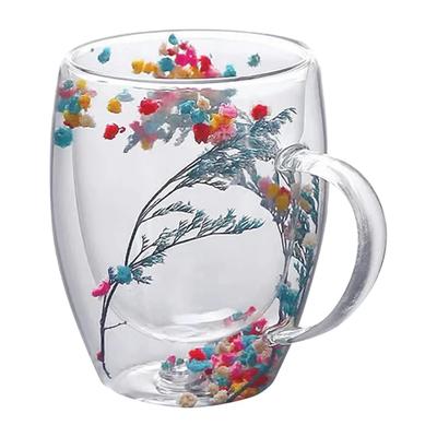 350ml Double Layer Glass Cup with Dry Flower Decoration and Exquisite Drinking Coffee Insulated Drinkware Kitchen Supply