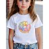 European size Girls round-neck short-sleeved T-shirt with colorful doughnut pattern print