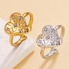 Stainless Steel Heart Ring with Rhinestone and Irregular Texture - Sweet Academy Style for Women