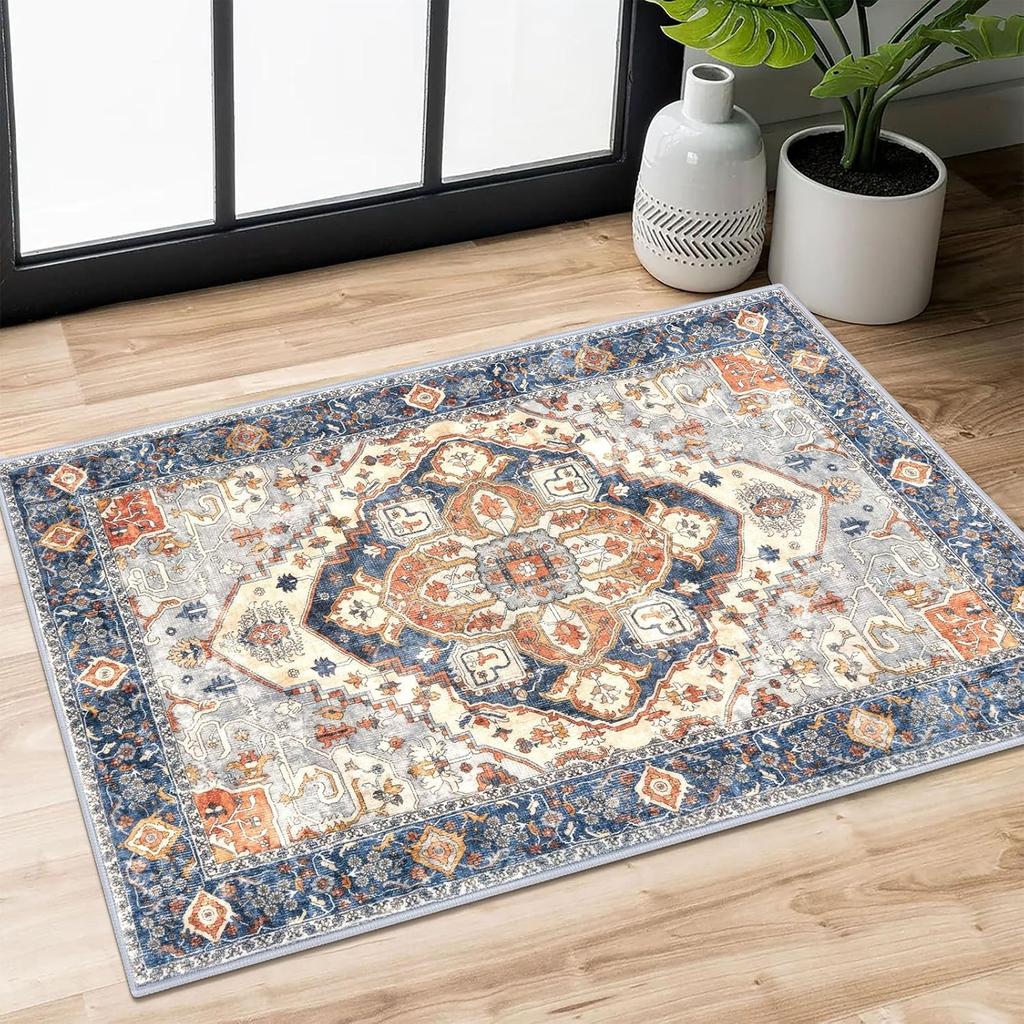 Green Non-Slip Washable Kitchen Runner, Vintage Boho Runners Printed Rug with Non-Shedding, Soft Medallion Floor Carpet for