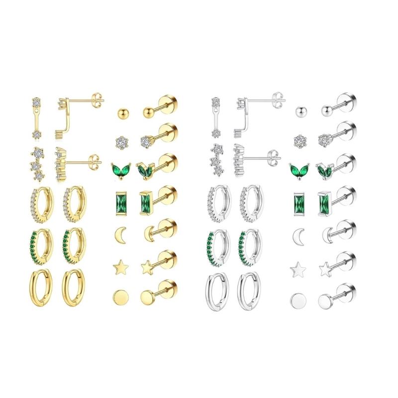 Nonallergenic Blocky Zirconia Ear Posts Set Surgical Steel Thin Jewelry For Sensitive Hearing Multiple Styles