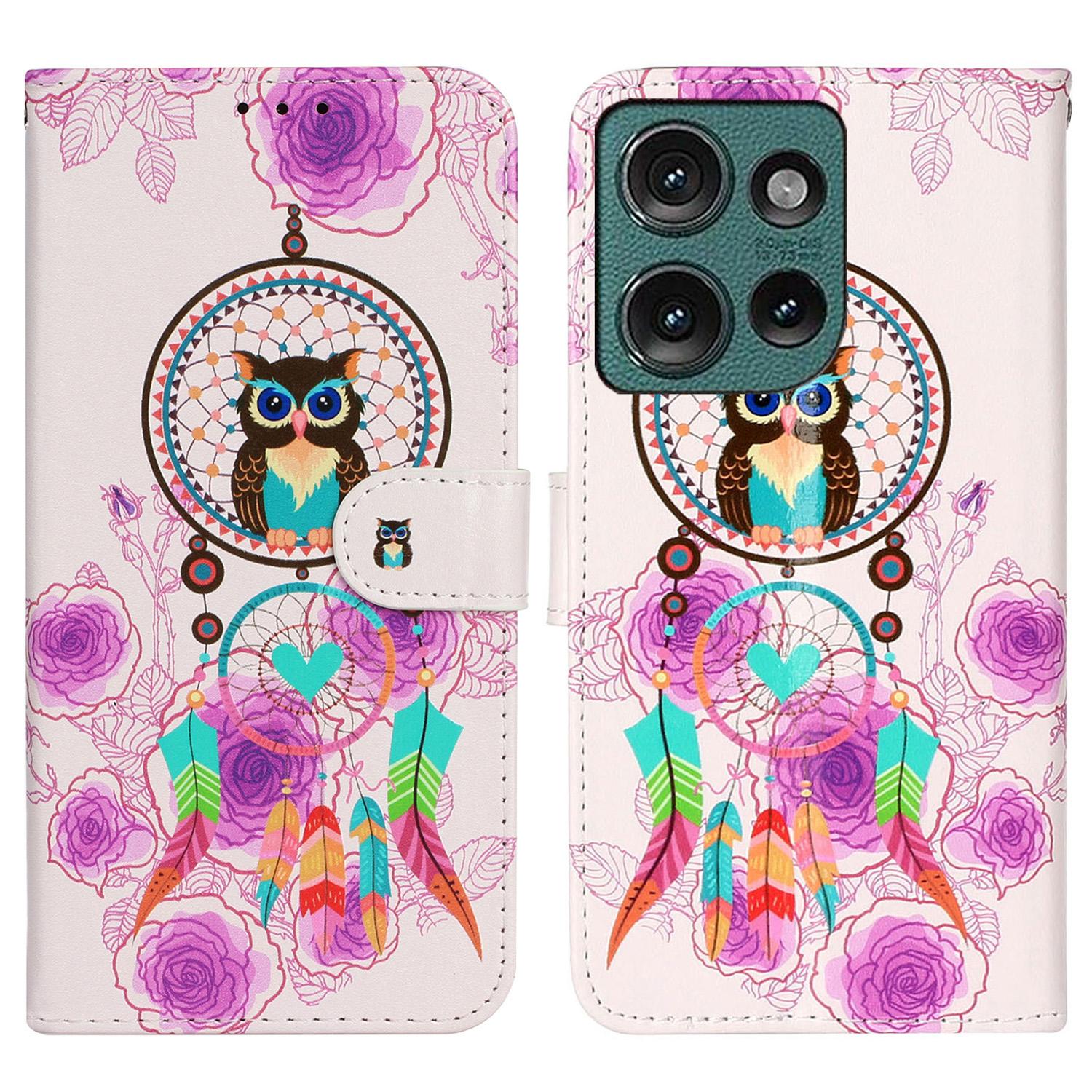 

For Motorola Edge 50 5G Case Pattern Leather Wallet Phone Cover with Card Holder Wind Chime Owl