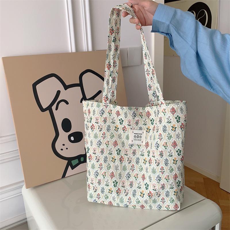 1 New Tote Bag Large Capacity Floral Canvas Shoulder Bag Portable Girl Student Shopping Bag