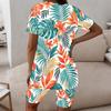 Women Plus Size Round Neck Short Sleeve Tropical Leaf Printed Two Piece Set Longline Top Fitted Shorts