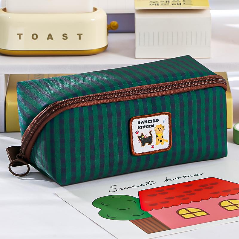 Plaid & Prism Square Pencil Case Pen Bag Cute Dog Korean Style Lattice Multi Pocket Storage Pouch for Stationery