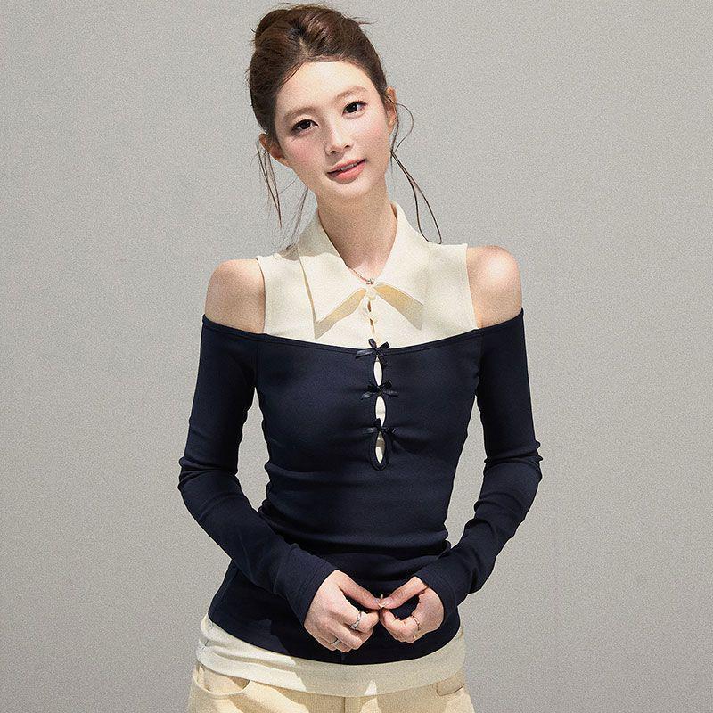 

Autumn Spicy Girl Pure Cotton Long Sleeve Slimming Two-Piece T-shirt Extra Large