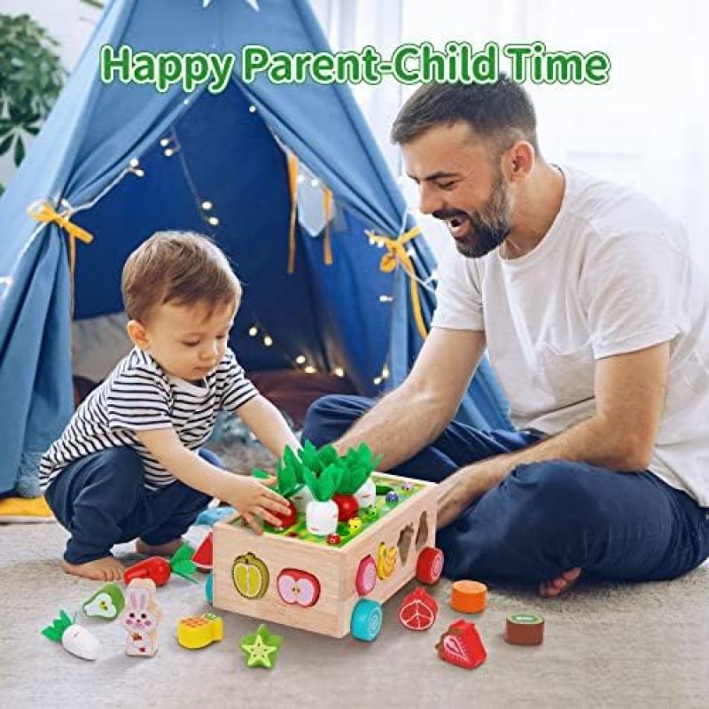 Montessori Spielzeug für 1 2 3 Jährige 7-in-1 Holz Kleinkindspielzeug Formensortierer Karotten Ernte Puzzle Pädagogisches Lernspielzeug Geschenke für Jungen Mädchen Kinder