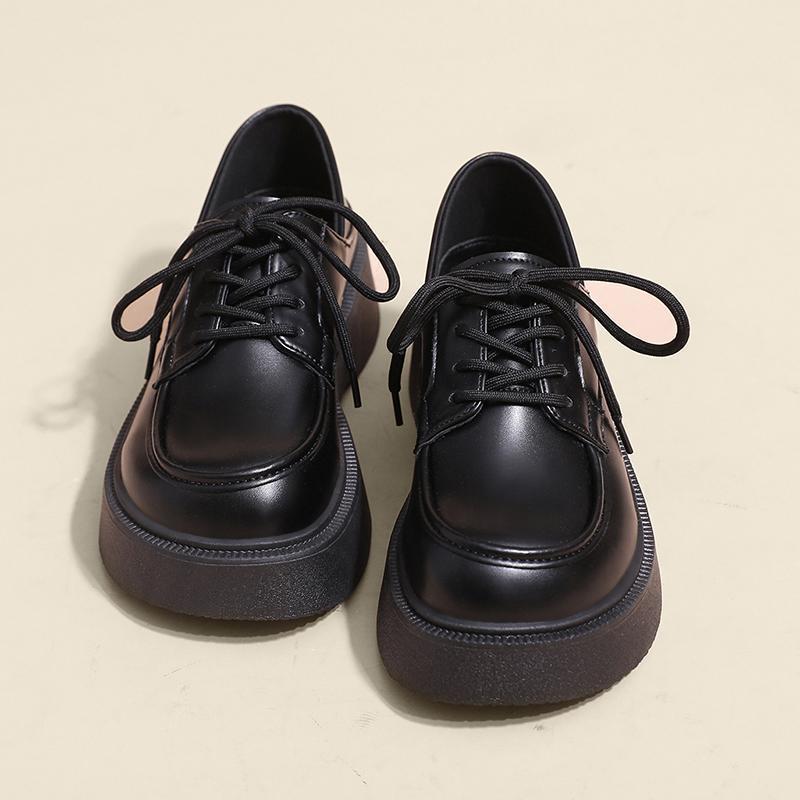 Black Big Head and Small Leather Shoes Women's Autumn 2025 New Japanese Jk Loafers British Style Muffin Platform Shoes