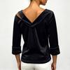 Women's Casual Velvet Long Sleeve V-Neck Cold Shoulder Top