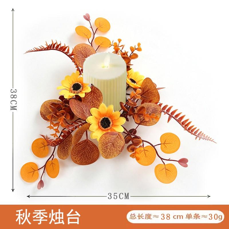 Harvest Wreath With Artificial Maple Leaves Pumpkins Sunflowers On Vine Base Thanksgiving Fall Decor