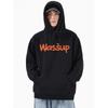 Wassup Letter Print Logo Sweatshirt Men's Hooded Autumn and Winter Fleece-Lined Loose Versatile Couple Pullover Top