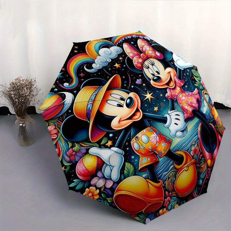Mickey Mouse, Minnie Mouse Automatic Opening and Closing Umbrella, Compact Travel Umbrella, Lightweight and Portable, Suitable for Beach Com