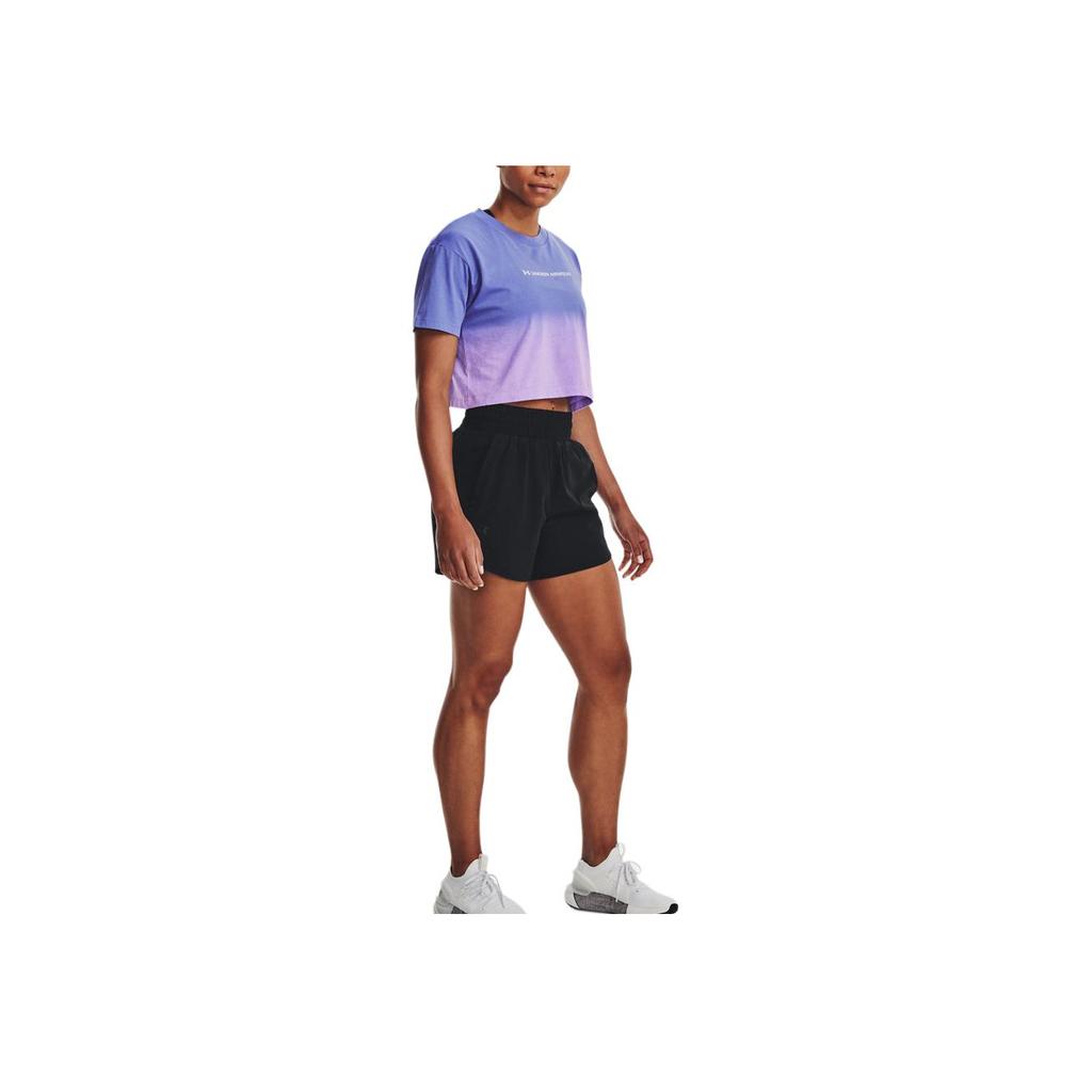 Under Armour Solid Color Elastic Waist Straight Regular Shorts Women Bottoms Black 1376933-001