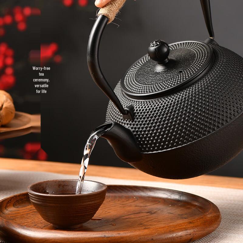 GOWKE 1.2L Cast Iron Teapot with Copper Handle and Lid