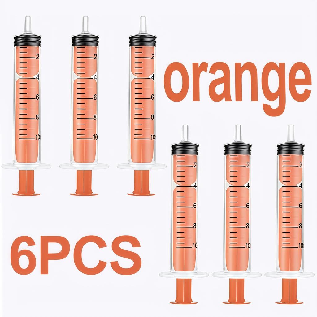 6 Pieces of 10ml Colored Syringe with Caps, Suitable for Glue, Liquid Distribution and Measurement, Pet Food Feeding, Refilling Ink Cartridges, Etc.